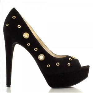 Michael Kors black suede Delilah Peep Toe Platform